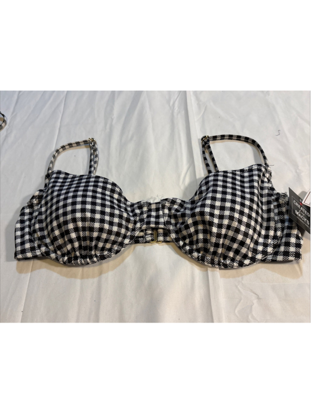 NWT Salt + Cove Juniors' Plaid Underwire Bikini Top Black White X-small